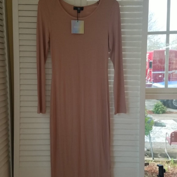 BNWT MISSGUIDED LONG SLEEVE CREW NECK MIDI ROSE - Picture 2 of 8